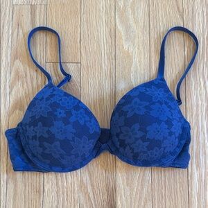 Pink Floral Lace Blue Bra